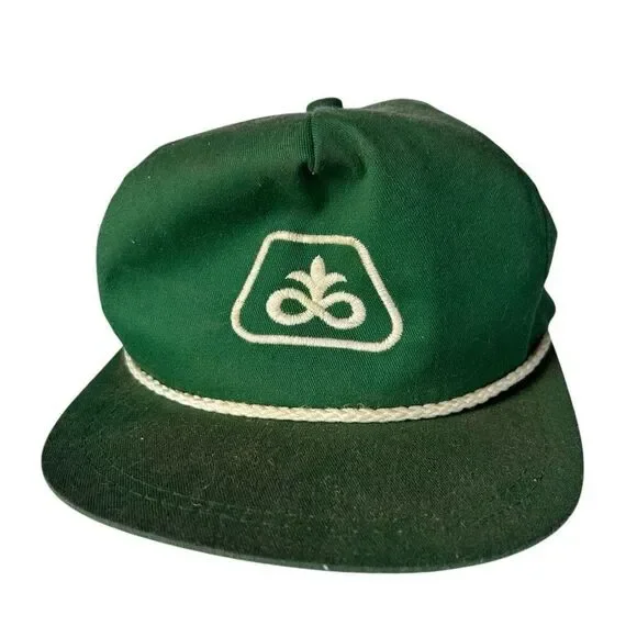 Pioneer Vintage K Products Rope Trim Green and White FARMWEAR Hat