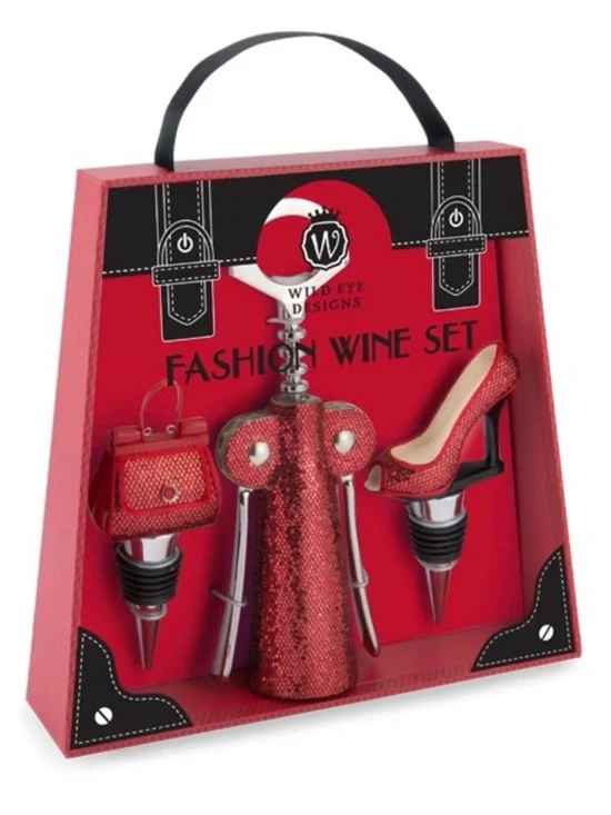 Wild Eye Designs Red Fashion Wine Set - Bottle Opener and Two Cork Stoppers