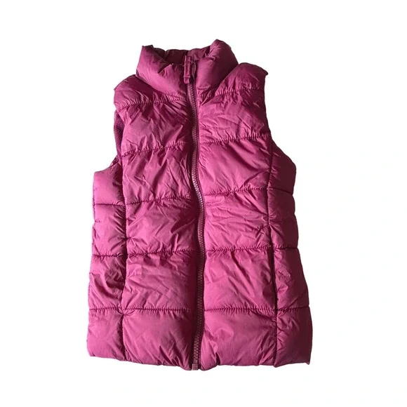 Old Navy Kids Magenta Purple Puffer Vest Fleece Lined Quilted Zip Up Size S 6-7