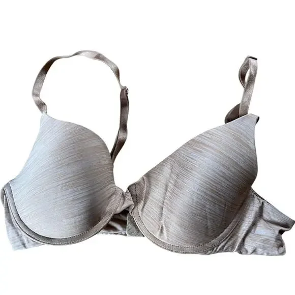 Victoria's Secret Bra Womens 34B Beige Striped T Shirt Lightly Lined Underwire