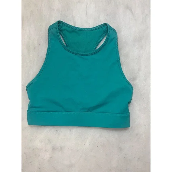Fabletics Teal Racerback High Neck Sports Bra Strappy Back Workout Fitness Sm