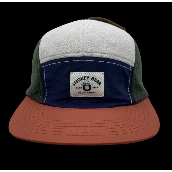 Smokey The Bear‎ Hat Adult 5 Panel Sherpa Fleece Nylon Baseball Cap Patch NEW