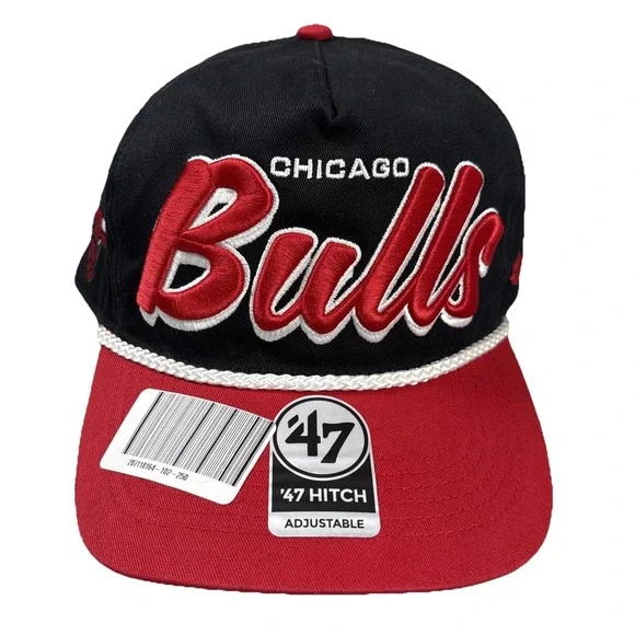 Chicago Bulls '47 Hitch Rope Script Adjustable Black / Red Snapback Hat NBA