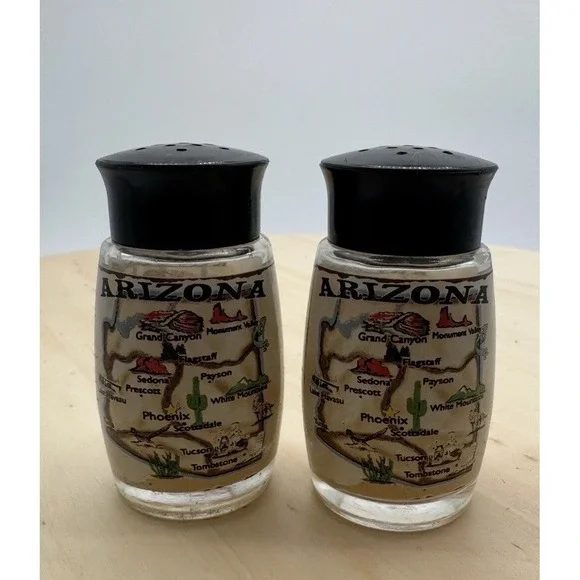 Arizona State Map Salt And Pepper Shakers Glass Souvenir Southwest‎ Decor VTG