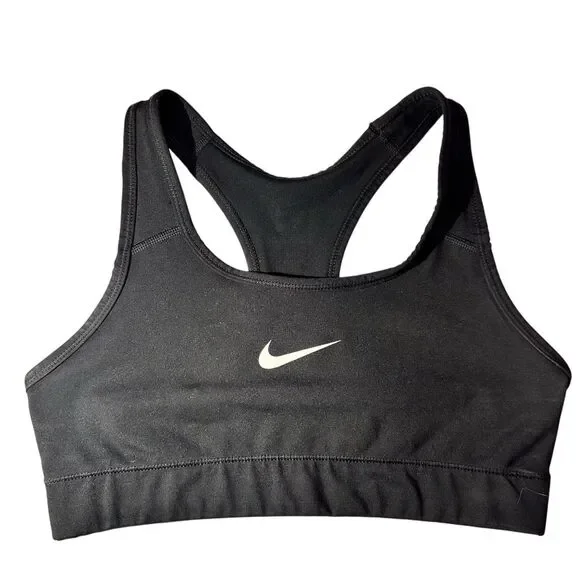 Nike Dri-FIT Racerback Sports Bra Black White Swoosh Logo Size S Gym