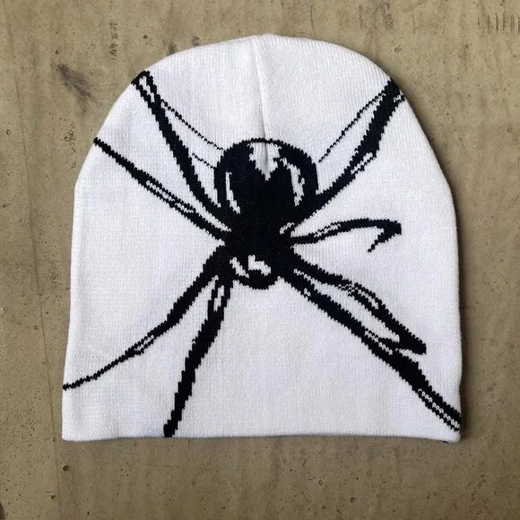 y2k 2000s grunge gothic punk spider white beanie