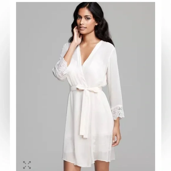 Oscar de la Renta Pink Label Robe Ivory Mesh Lace Sleeve Women’s Size Small