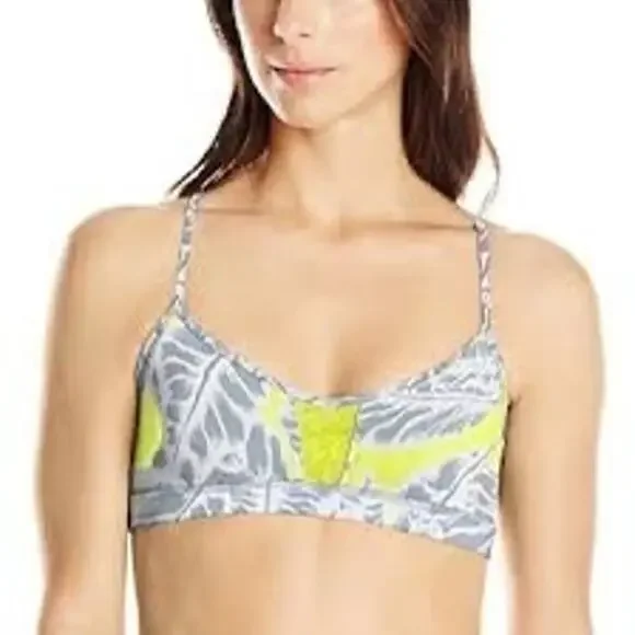 Alo Yoga Goddess Bra in Grey, White and Yellow Size Small