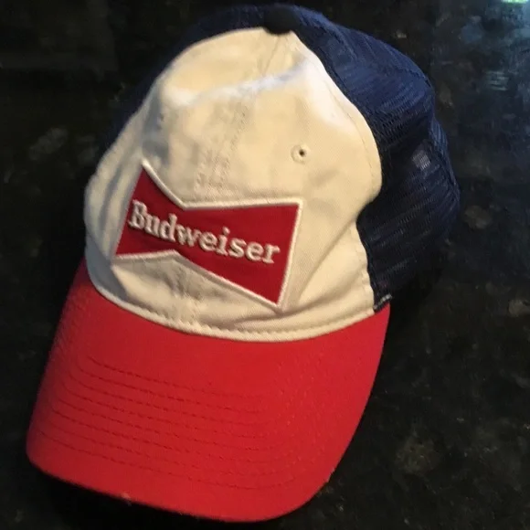 Budweiser Beer Snap Back Athletic Red White Navy Mesh Alcohol Baseball Hat