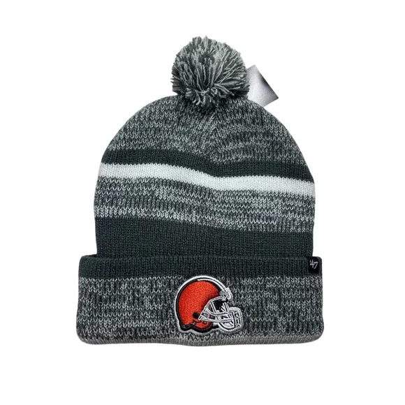 Cleveland Browns '47 NFL Knit Beanie Pom Gray Stripes Football Winter Hat NEW