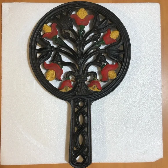 Vintage Black and Red Cast Iron Wall Decor