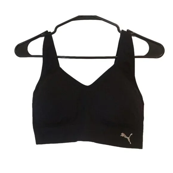 Puma Seamless Sports Bra Size Medium Black Wireless Padded Workout Activewear B6