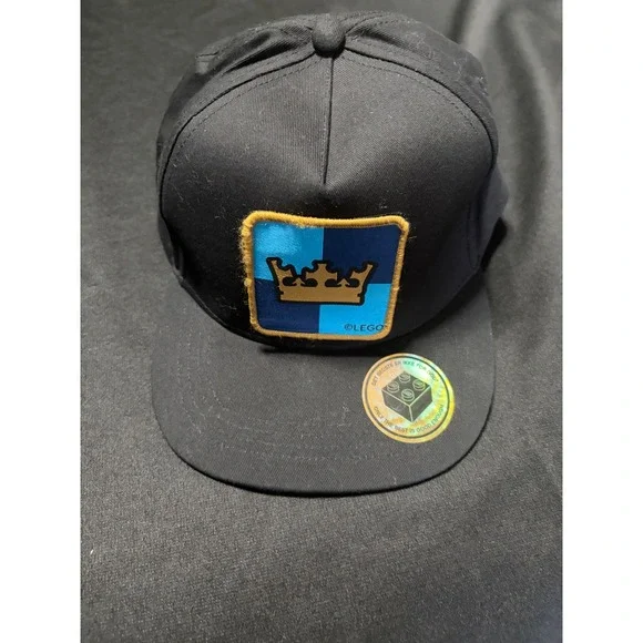 LEGO Black Snapback Hat Crown Velcro Patch Interchangeable Brick Pattern Brim