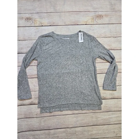 Old‎ Navy Kid Girl Ribbed Knit Soft Spun Knit Gray Long Sleeve Top Size Medium 8