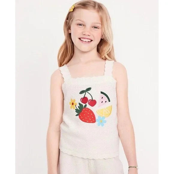 Old Navy Fruit Sweater Tank Kids Girls Large 10 White‎ Sleeveless Knit Top