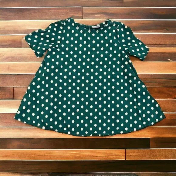 Baby Girls Old Navy Green Polka‎ Dot Swing Dress Forest Sz 12-18 Months