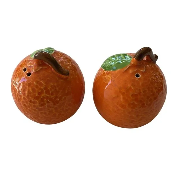 Vintage Orange Salt And Pepper Shakers Set Ceramic Retro Fruit Kitchen Cute
