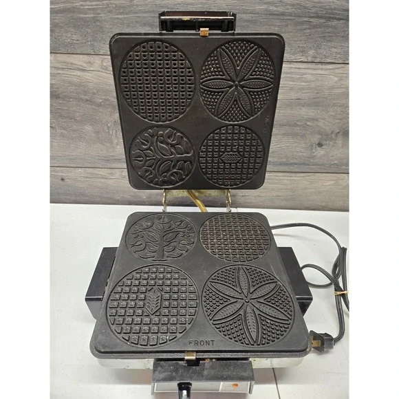 Toastmaster Pizzelle Maker Waffle Iron Chrome 4 Pattern Italian Cookie Baker‎