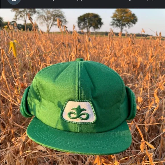 Vintage Pioneer Cap Green Seed Corn Hat Fur lined‎ Ear Flaps NWT RARE USA Farm