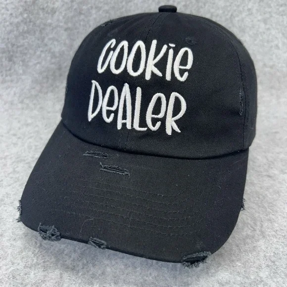 Cookie Dealer Distressed Dad Hat Black Baseball Cap Embroidered Strapback