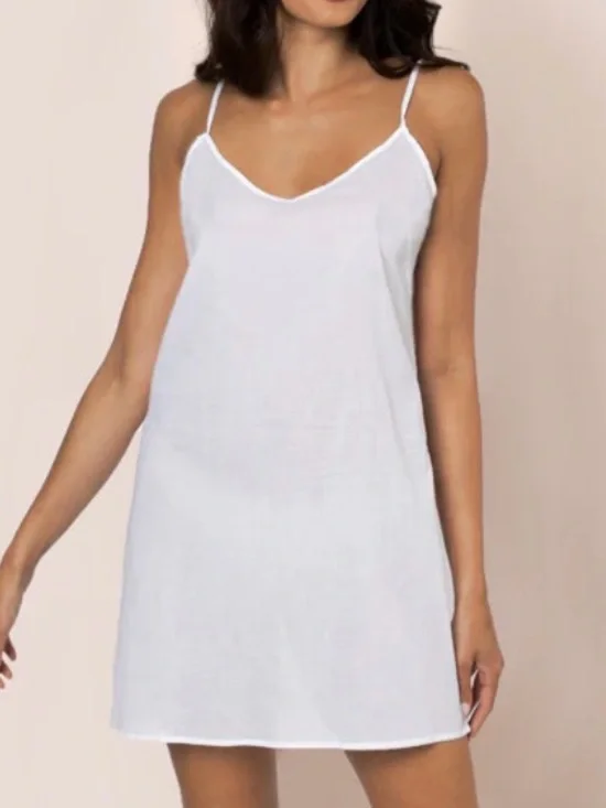 Juliet Dunn London White Cotton Slip Dress Chemise V-Neck Lightweight Small