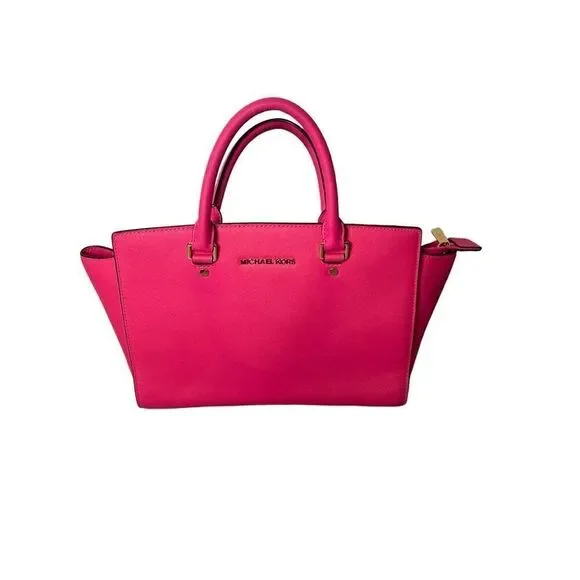 Michael Kors Selma Saffino Leather Medium Satchel in Rasberry