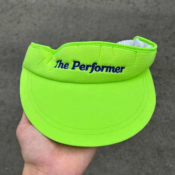 Vintage The Performer Neon Green Visor Golf Tennis Sports Hat Cap One Size Y2K