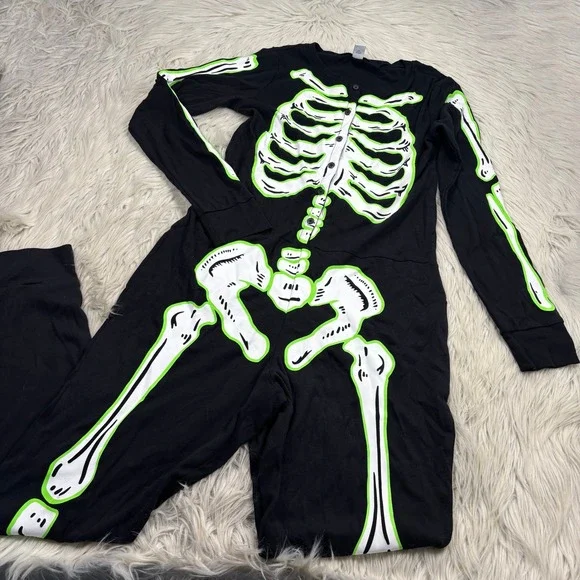 Old Navy Women's M Black Glow in the Dark Skeleton One Piece Pajama Jumpsuit