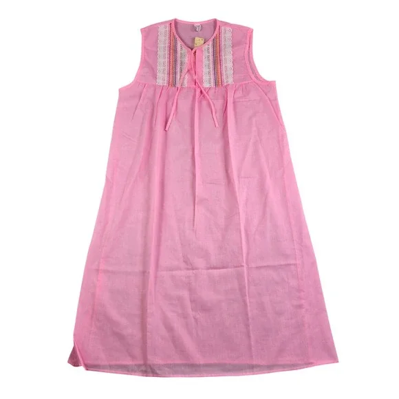 Vintage Nightgown‎ Women Small Pink Rainbow Embroidery Lace Trim Sleeveless USA