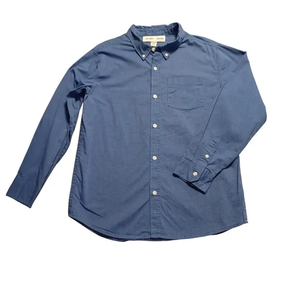 Old Navy Boys‎ Blue Built-In Flex Long Sleeve Button Down Shirt XL 14-16 Husky
