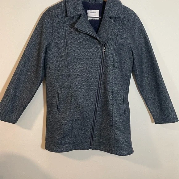 Old Navy Gray Pea Coat With Diagonal Zip Kids Size 10-12 EUC