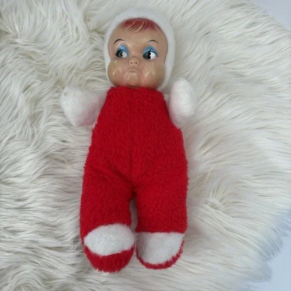 VTG Valentine Rubber Face‎ Plush Doll Crying, Red/White 12