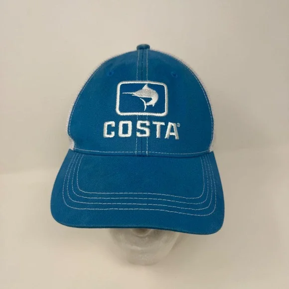 Costa Del Mar Blue White Marlin Logo Mesh Snapback Trucker Hat Fishing Cap