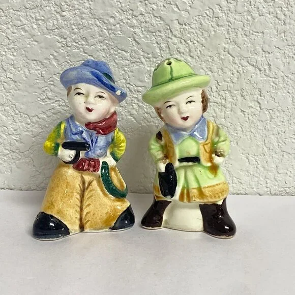 Vintage Cowboy and Cowgirl Salt and Pepper Shaker Set Japan Ceramic Decor