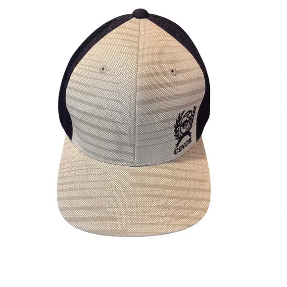 Cinch Mens Flexfit Baseball Hat Navy Tan Mesh Back Logo Hat Cap L-XL