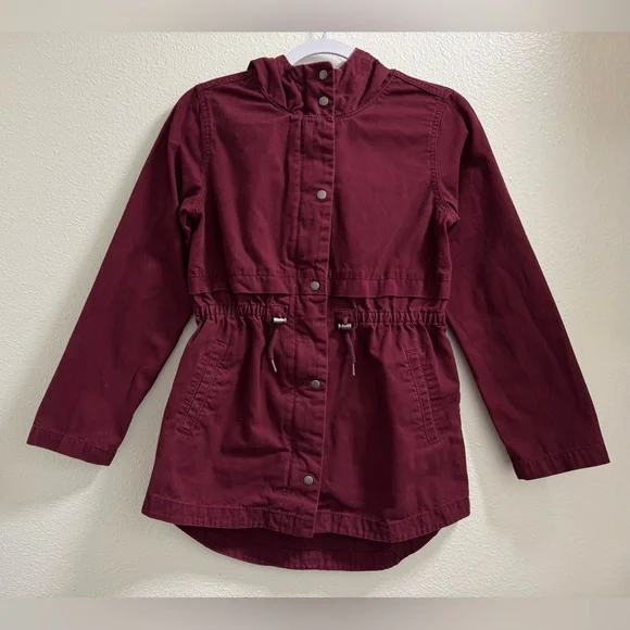 Old Navy Hooded Scout Jacket Full Zip Snap Buttons Pockets Maroon Girls XL 14