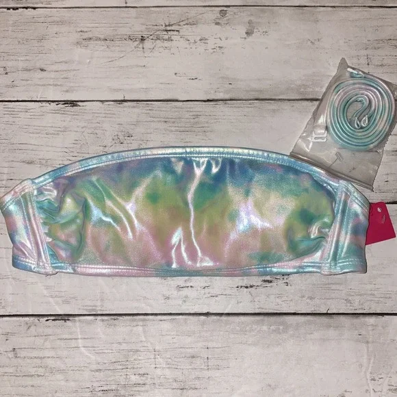 Xhilaration Bikini Top Womens XS Rainbow Pearl Tie Dye Swim Bandeau NEW Target