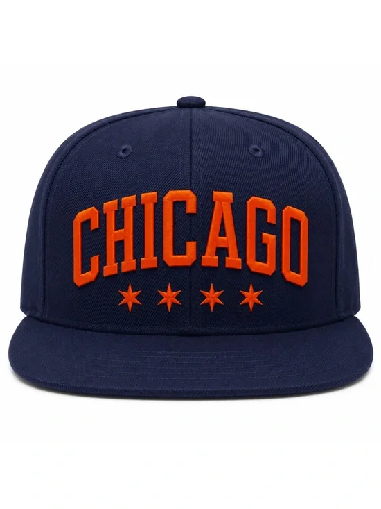 ❤️‍🔥 Chicago Navy Orange Snapback Hat Streetwear Flat Bill Embroidered w/ Stars