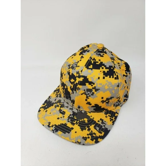 Pacific Headwear 708F Black & Yellow Camo Cap Hat  Lightening Bolt Fitted SM- MD