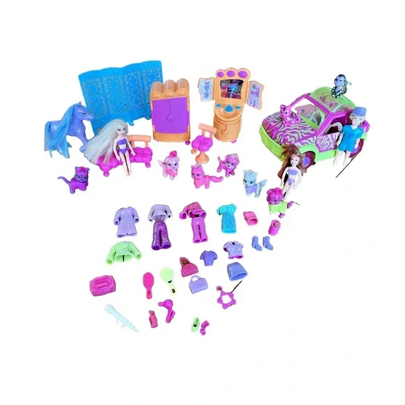 Mixed Lot 40 Pcs Polly Pocket Glitz And Glam‎ Pet Spa Furniture Friends Pets Car
