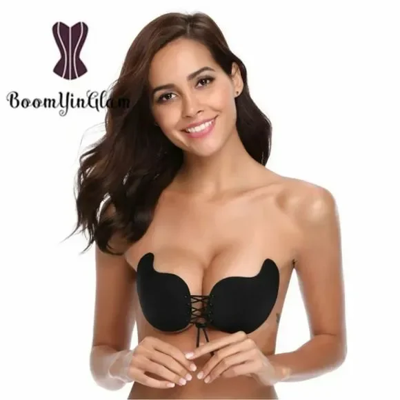 Women Front Lacing Silicone Push Up Bra Adhesive S