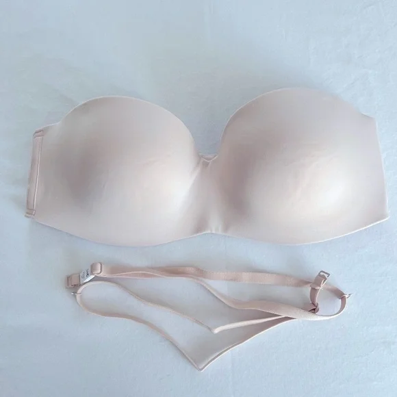PINK VICTORIA SECERT Strapless Cream Bra push up classic cross pack 34C