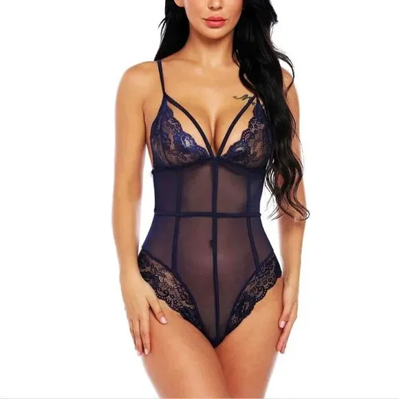 Sexy Lingerie Women See Through One Piece Lace Babydoll Teddy Bodysuit Jumpsuit