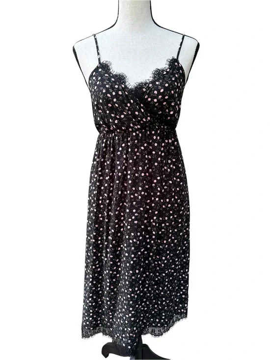Old Navy Black Floral Lace-Trim Chemise with Pink Print