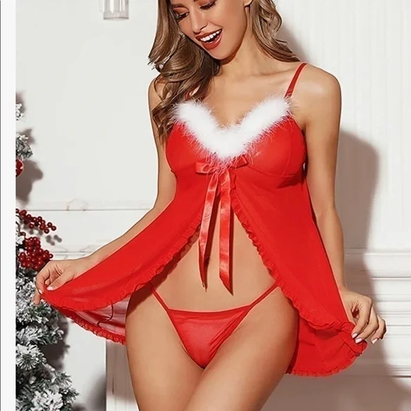 Red Christmas Babydoll Santa lingerie set