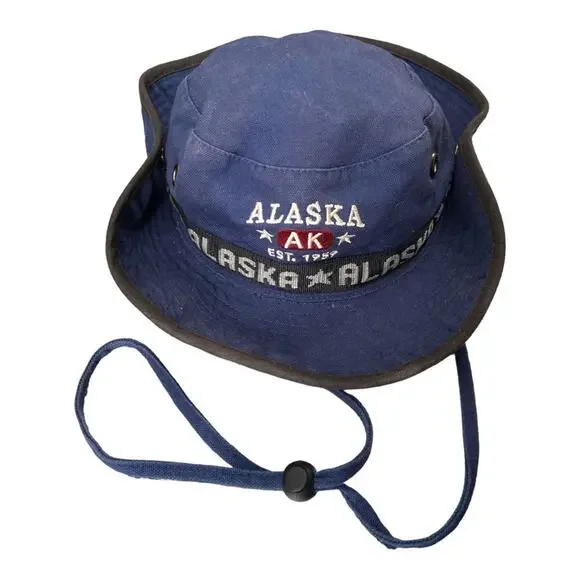 Vintage Alaska Bucket Hat‎ Tracker Sun Chin Strap