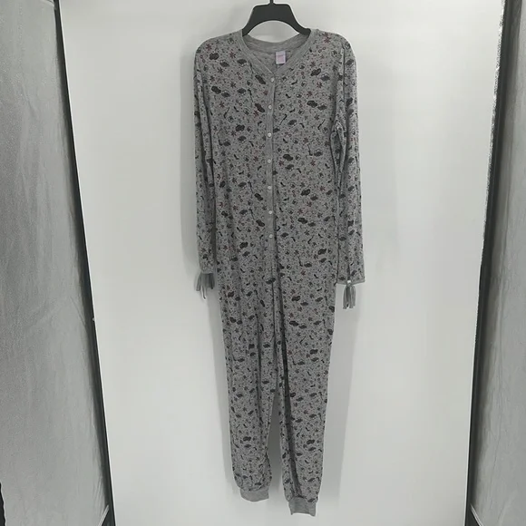 Savage X Fenty One Piece Pajama Set in Gray with Fun Print Size Small