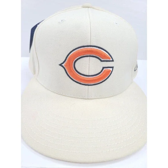 Reebok Chicago Bears NFL On Field Fitted Hat 7 7/8 Cream Wool Flat Brim Cap