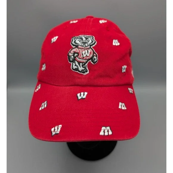 '47 Brand Wisconsin Badgers All Over Logo Red Adjustable Hat NCAA College