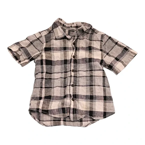 Old Navy Child Size 4T Black and White Plaid Button Up Short Sleeve Shirt